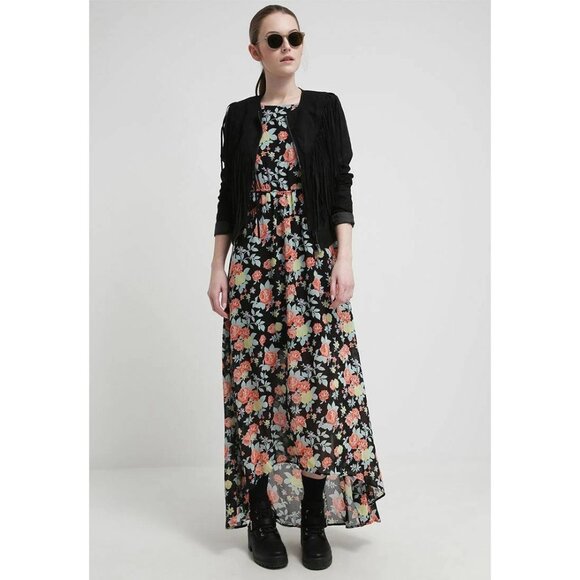 Tom Tailor Denim Floral Printed Long Maxi Dress Black Asymmetrical S NEW 215855 - Picture 1 of 5
